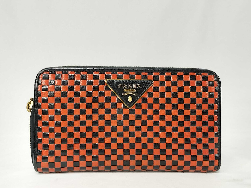 Prada Madras Woven Leather Zip-Around Wallet